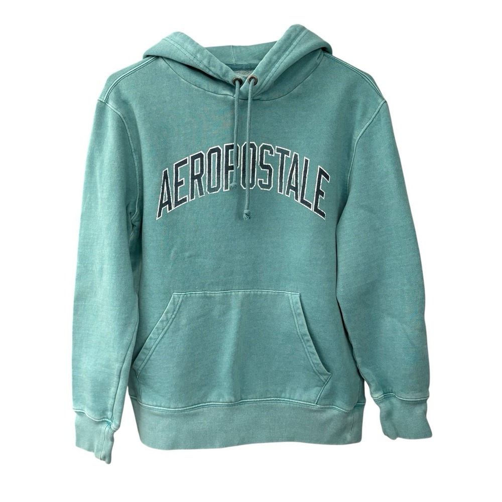 Aeropostale Women's Hoodie Size Small Teal Blue Logo Pullover‎ Front Pocket